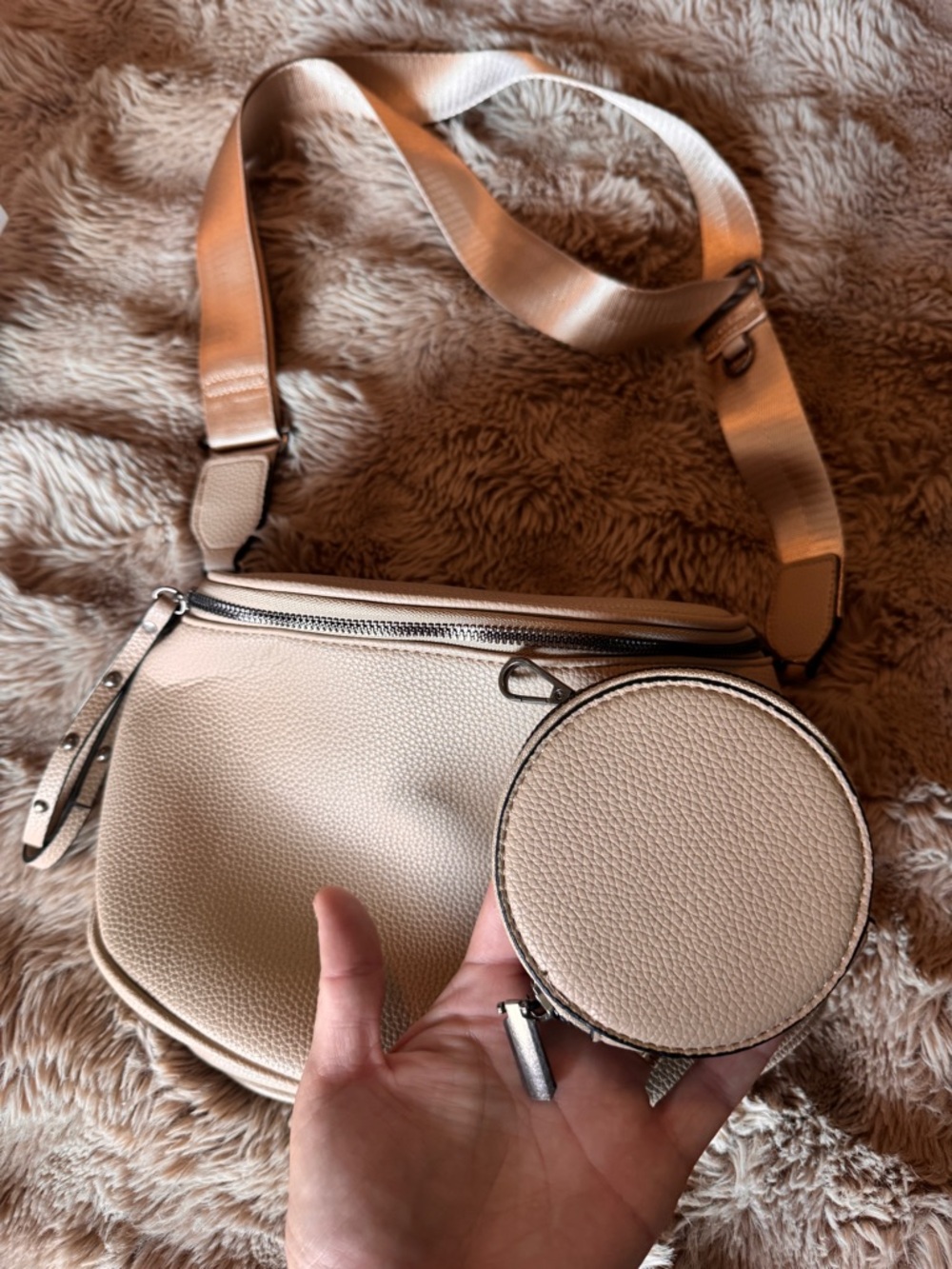 Beige Crossbody Sling Bag with Detachable Coin Pouch